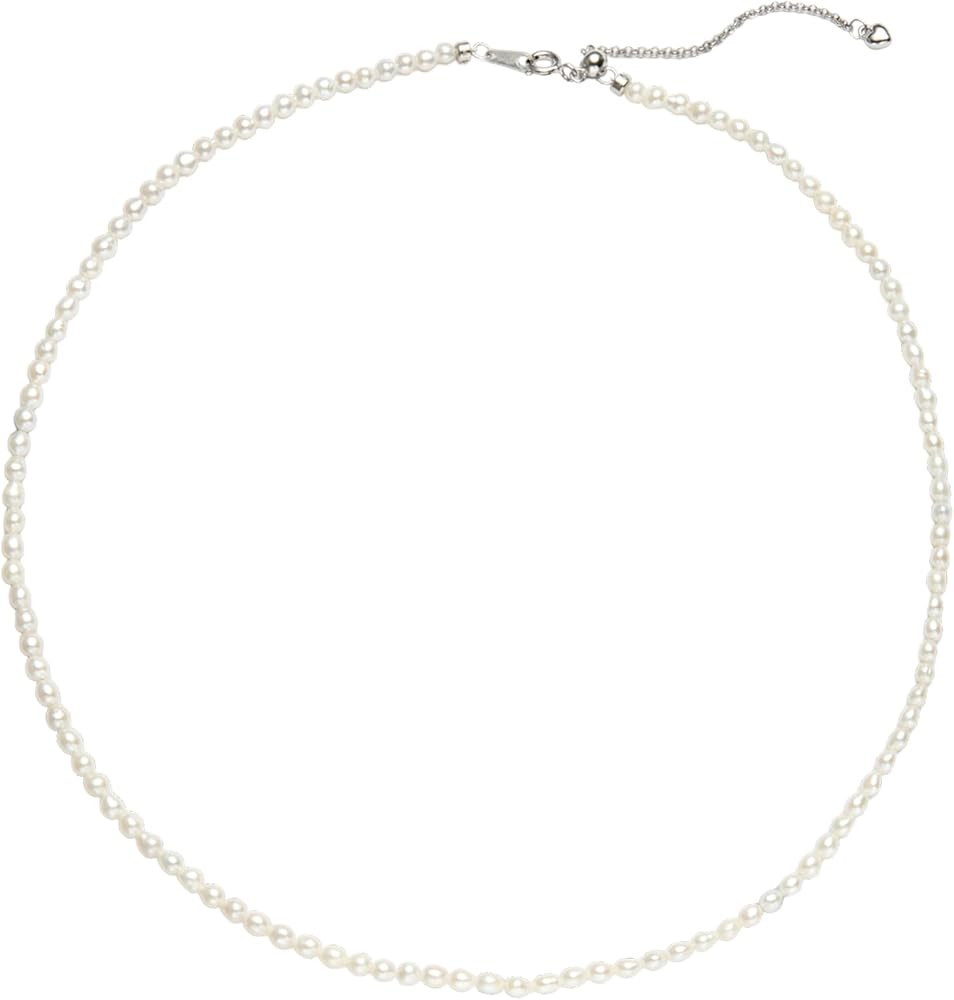 IDOKAWA Pearl Necklace 16in 3/4/6MM White Freshwater Pearl Choker Strands Sterling Silver Clasp N... | Amazon (US)