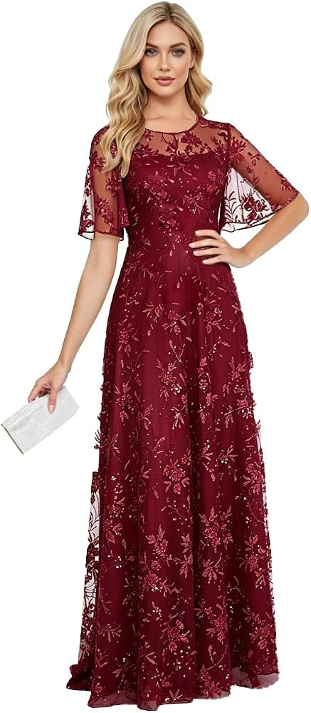 Maxi Mother of Bride Dress with Applique for Wedding Guest Event FK016 | Amazon (US)
