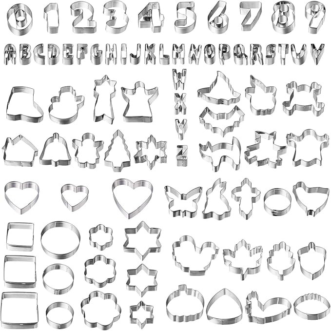 ANMEISH Cookie Cutters Set, 80-Piece — Holiday, Alphabet, Numbers and Everyday Shapes Metal Coo... | Amazon (US)