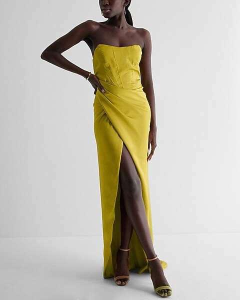 Satin Strapless Corset Wrap Maxi Dress | Express