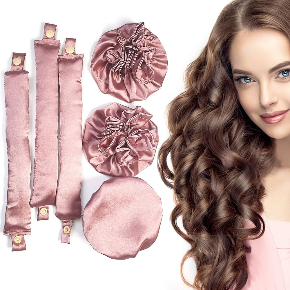 Satin Heatless Hair Curlers 3Sets/6PCS, Pillow Soft Rollers with Caps, No Heat Curling Rods and H... | Amazon (US)