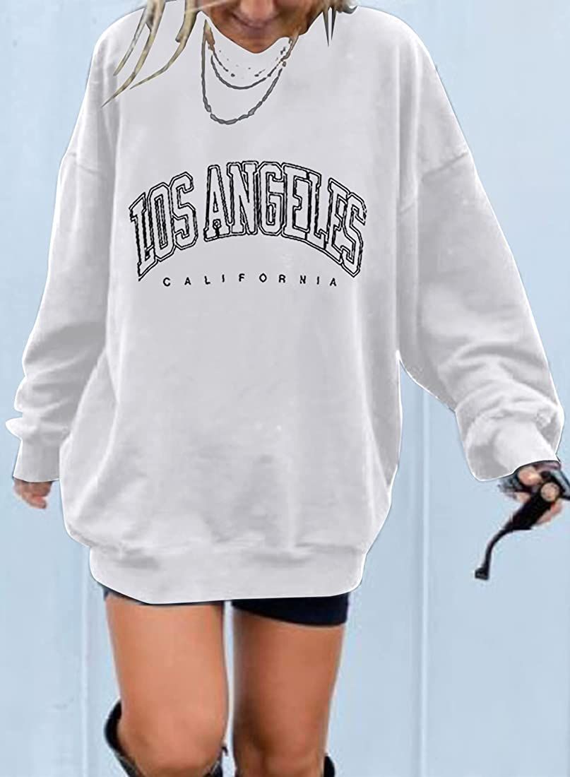 Dokotoo Womens Vintage Basic Oversized Crewneck Long Tunic Sweatshirts Pullover Tops | Amazon (US)