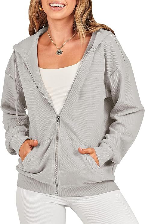 Prinbara Womens Oversized Zip Up Hoodies Long Sleeve Fall Sweatshirts Casual Jacket Trendy Y2k Ho... | Amazon (US)