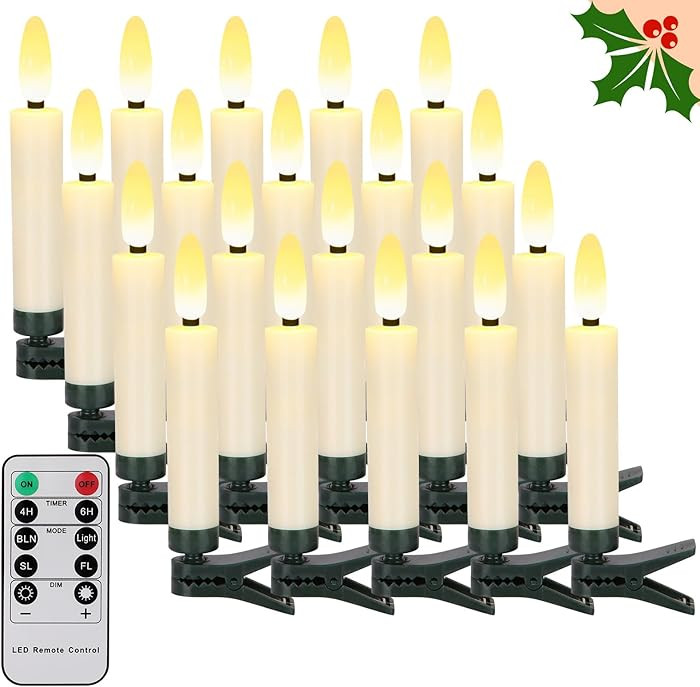 20 PCS Christmas Tree Candles Lights Flickering,Clip on Candle Battery Operated Taper Candle Stic... | Amazon (US)