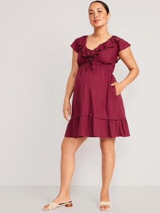 Maternity Waist-Defined Ruffle-Trim Dress | Old Navy (US)