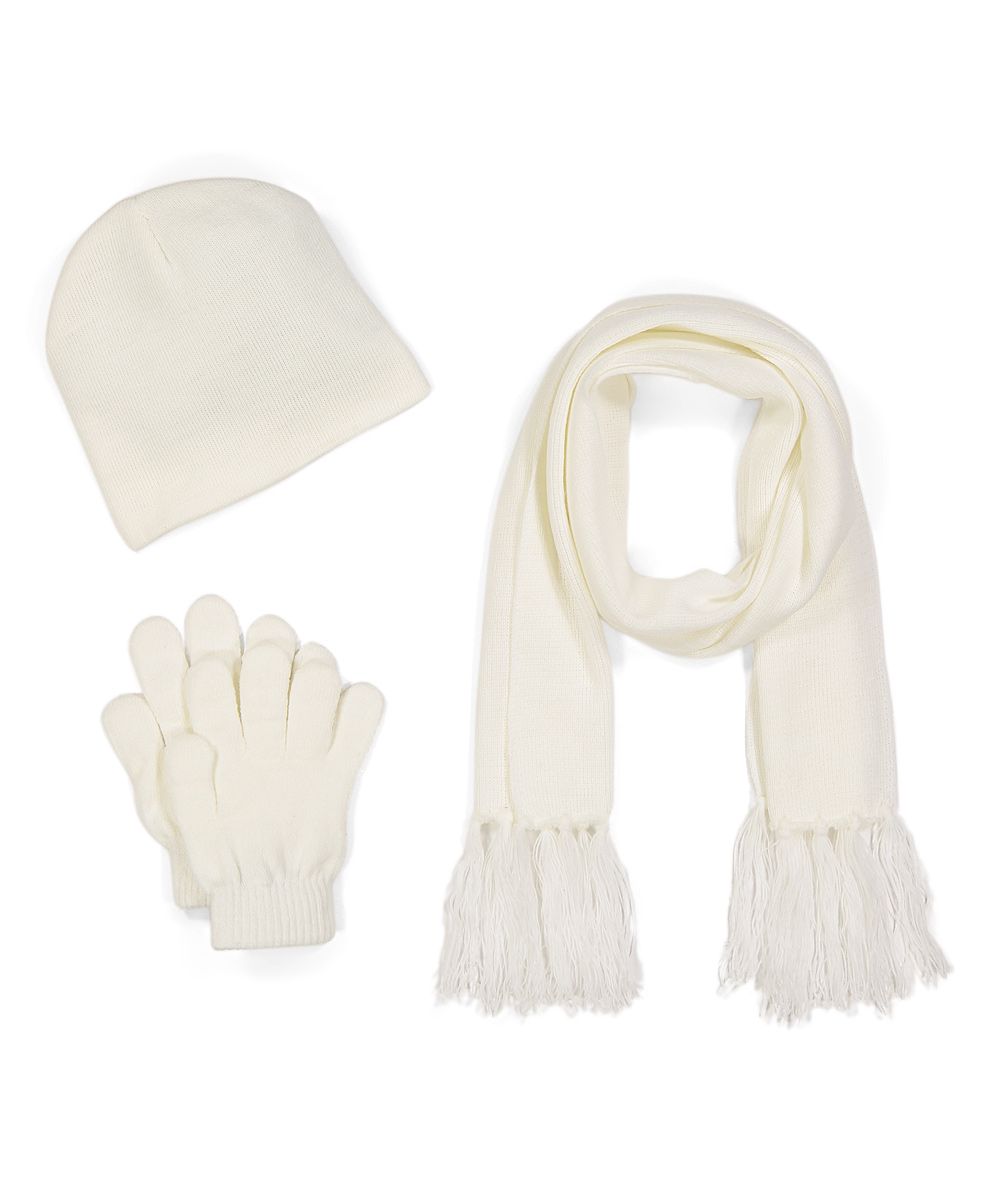 White Beanie, Gloves & Scarf Set | Zulily