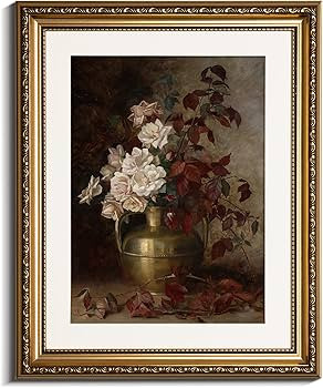 VIYYIEA Gold Framed Floral Wall Art Decor, Living Room Bedroom Rose Bouquet Pictures Retro Wall D... | Amazon (US)