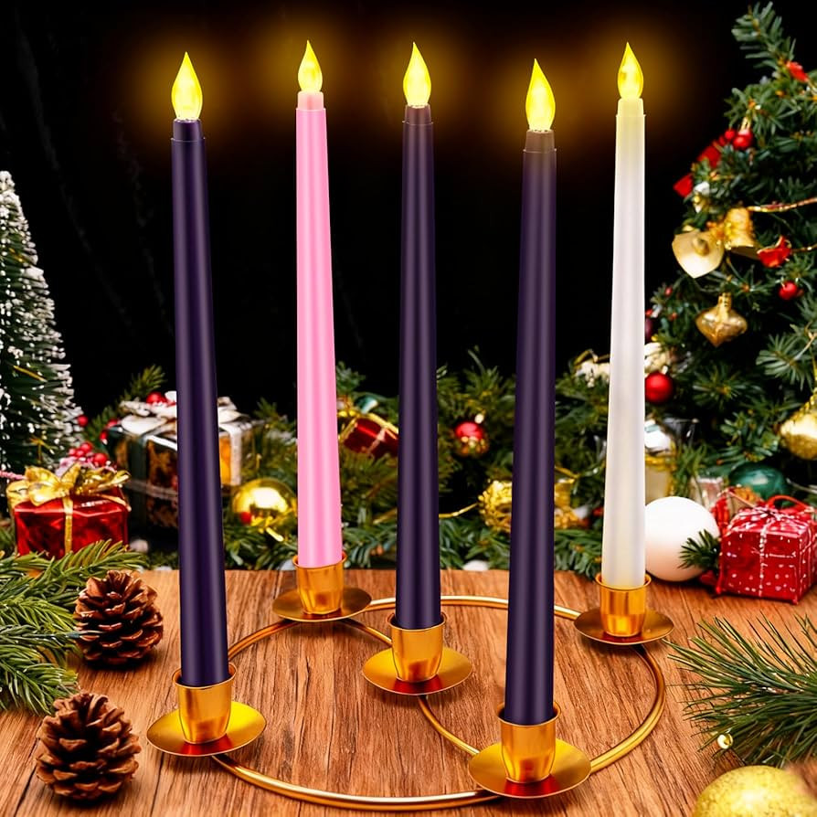 5PCS Flameless Advent Candle Set with Gold Wreath Candle Holder Christmas Advent Candles Purple P... | Amazon (US)