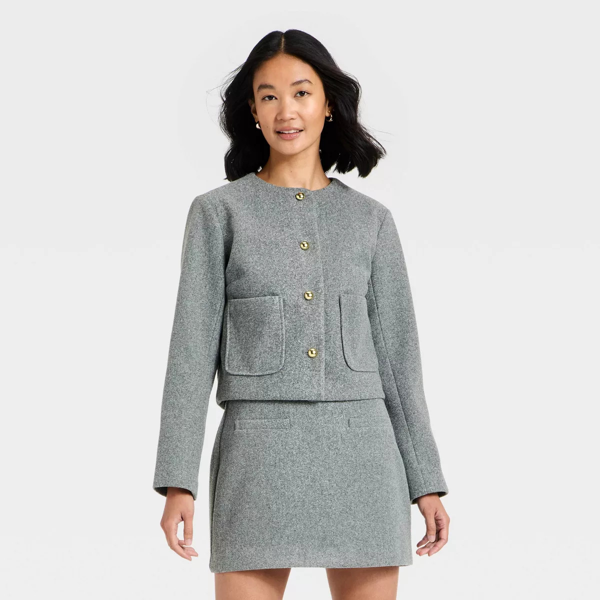 Women's Brushed Boucle Lady Jacket - A New Day™ Gray | Target
