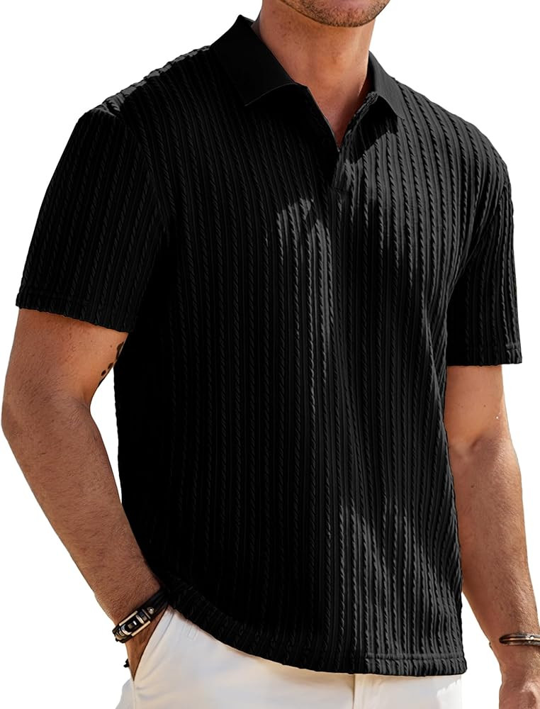 JMIERR Mens Casual Polo Shirt Summer Short Sleeve Vacation Button Beach Knit Stretchy Golf Shirts | Amazon (US)