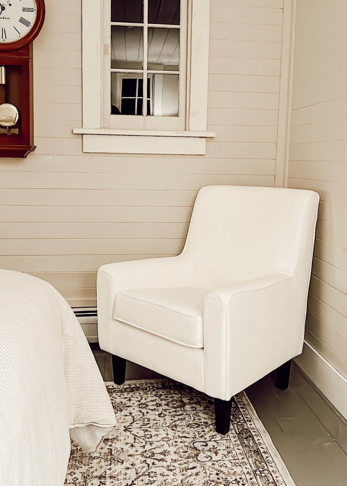 Found the perfect size chair for our guest room! 
Warm White - Denim 