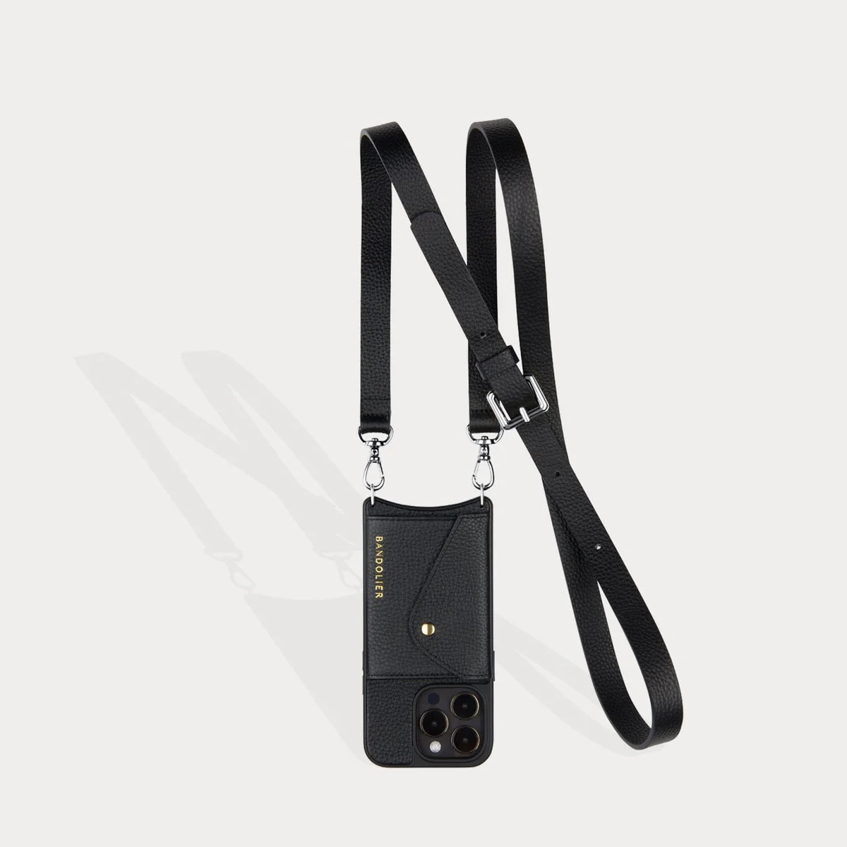 Hailey Side Slot Leather Crossbody Bandolier - Black/Silver | Bandolier