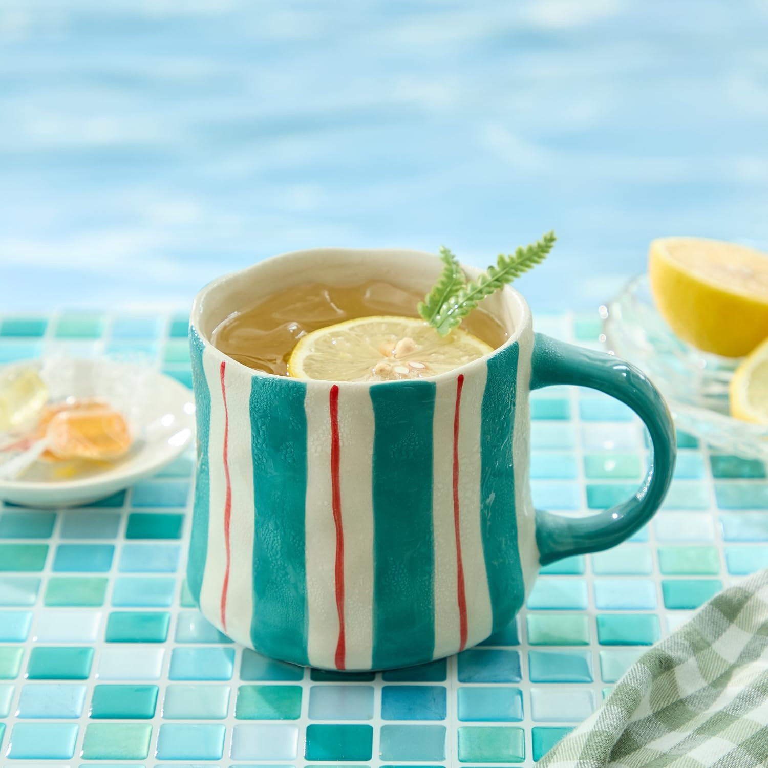 Stripe Ceramic Coffee Mugs, 12oz Vibrant Striped Red and Green Alternating Design Cute Mugs, Dish... | Amazon (US)