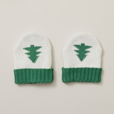 COTTON KNIT BABY MITTS, TREE MOTIF 6-12 MONTHS | Indigo (CA)