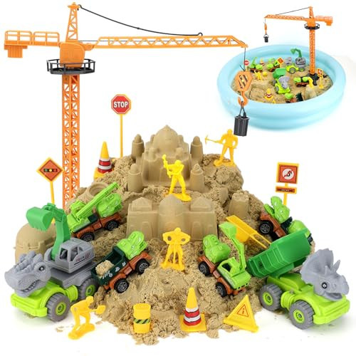 Play Sand Construction Kit, Sensory Sandbox Toys Kids Play Sand Kit with 2.2lbs Magnetic Sand, Tower Crane, 6 Dinosaur Construction Trucks, Beach Building Castle Toys for Kids Ages 4-8 | Amazon (US)