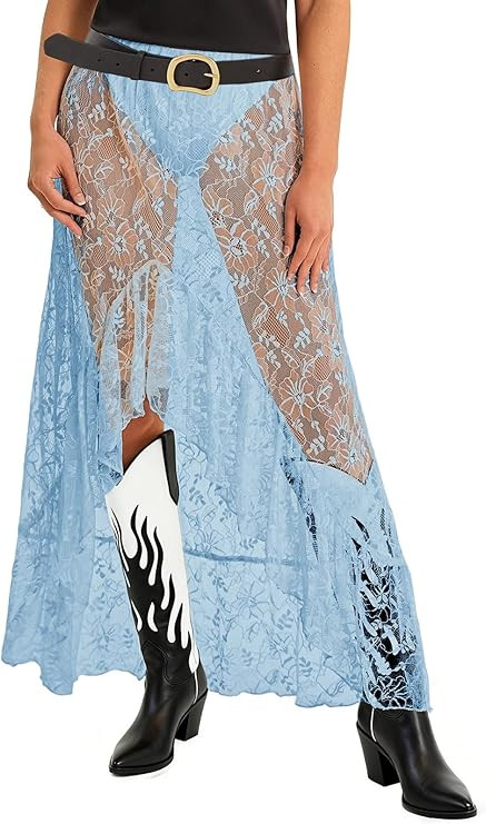 Cicy Bell Womens Lace Maxi Skirt Summer Festival Outfit Sexy Beach Cover up | Amazon (US)