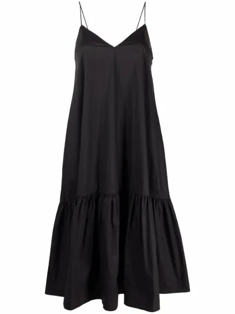 V-neck ruffle-hem midi dress | Farfetch (US)