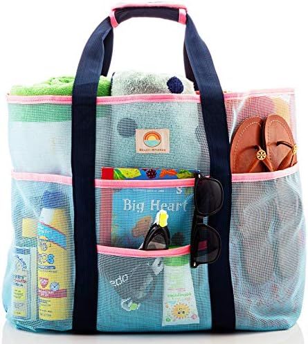 Mesh Beach Bag – Large Family Tote & Pool Bag - Extra Storage - 9 Oversized Pockets for Organiz... | Amazon (US)