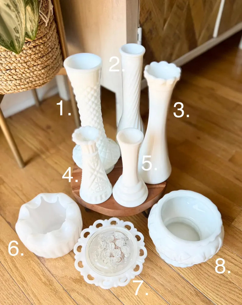 Vintage Milk Glass Vase Variety - Etsy | Etsy (US)