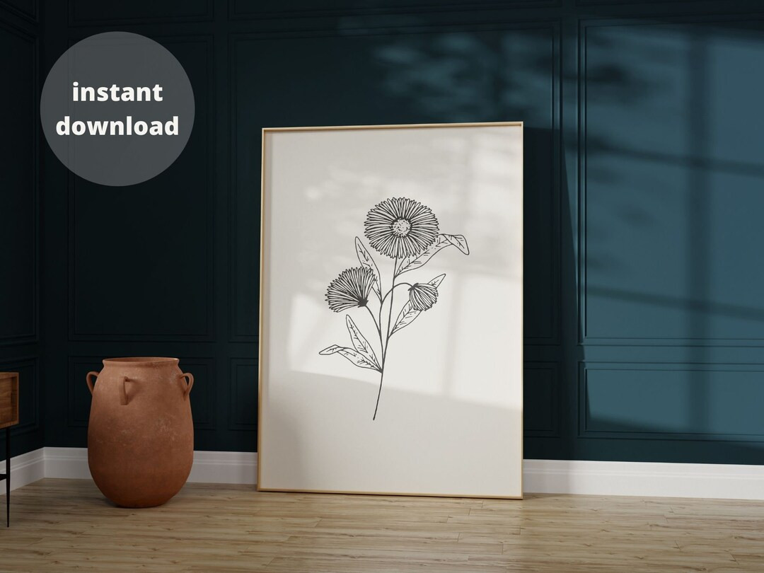 Aster Flower Minimalist Line Drawing Flower Printable Wall - Etsy | Etsy (US)
