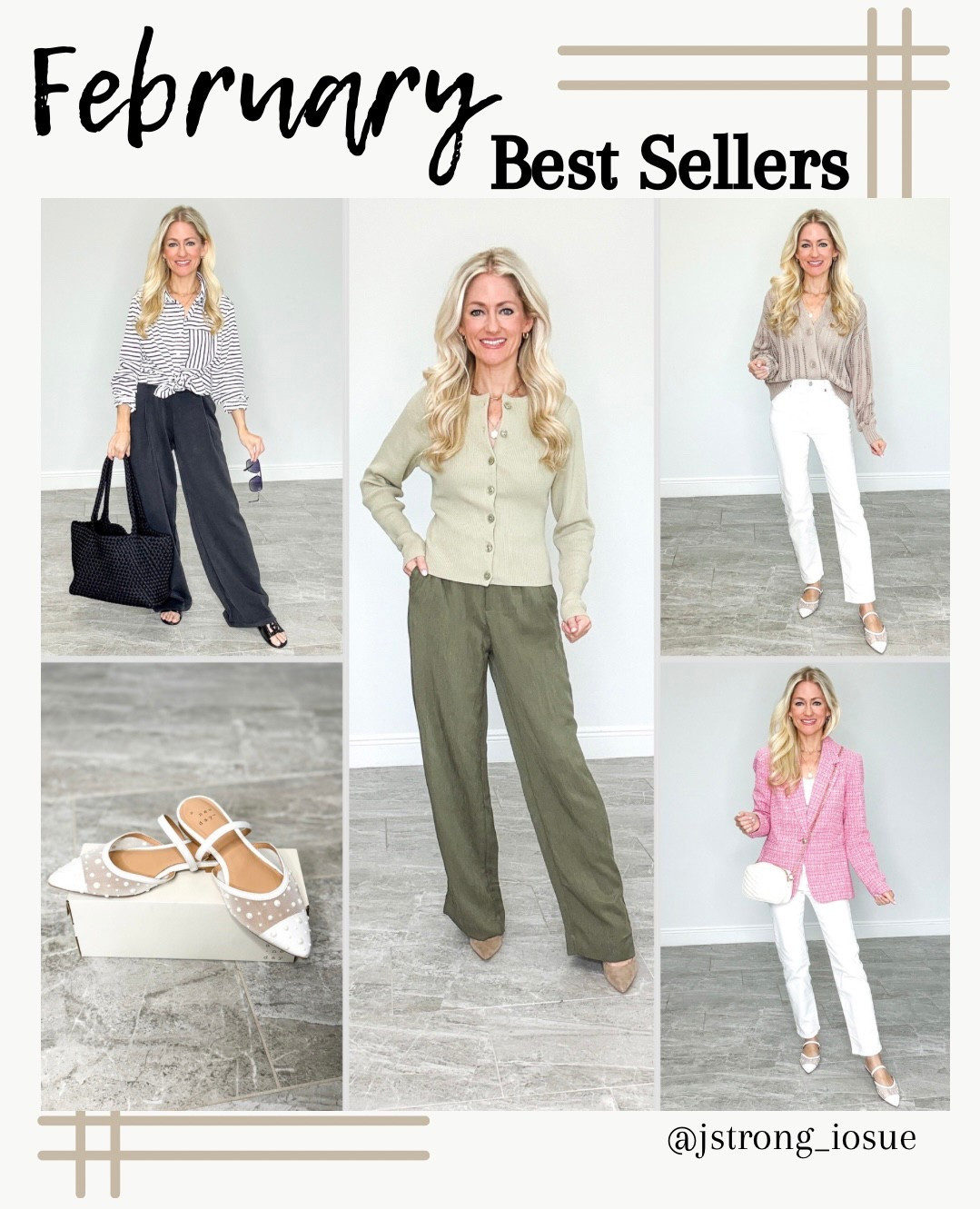 Best sellers from February! Stretchy/soft button up is versatile to dress up or down! Modal soft wide leg pants are very comfy and have pockets! They come in different length options!! Green sweater is lightweight and trouser pants are flowy and comfy with an elastic band in the back. Openwork sweater is great for Spring and Summer, wear a tank underneath or with shorts too! Mesh pearl slides are great to wear with dresses, skirts, jeans or trousers. Tweed pink blazer also comes in blue! 

#LTKStyleTip #LTKFindsUnder50