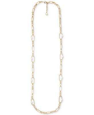 Alfani Gold-Tone Link & Imitation Pearl Long Strand Necklace, 42 | Macys (US)