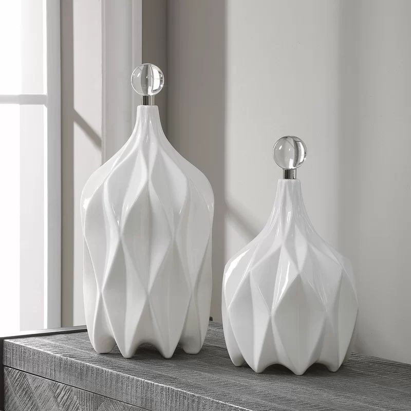 2 Piece Pettey White Ceramic Decorative Bottles Set | Wayfair North America