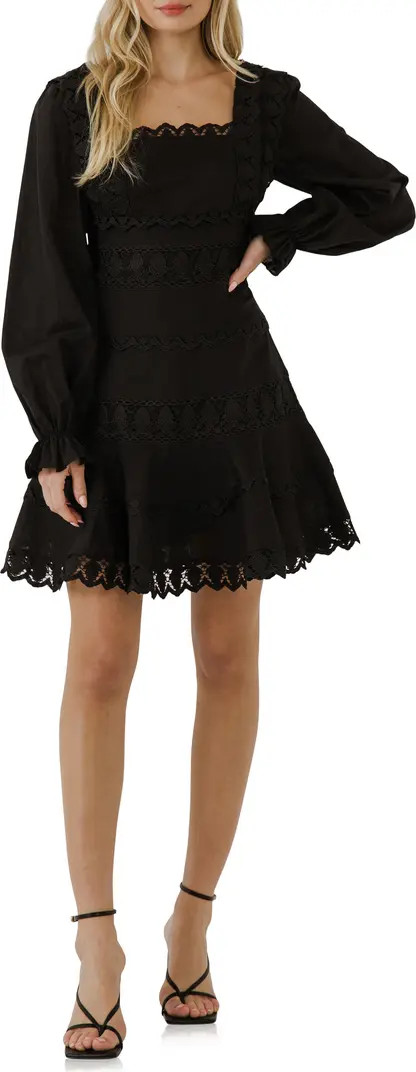 Endless Rose Lace Trim Long Sleeve Cotton & Linen Dress | Nordstrom | Nordstrom