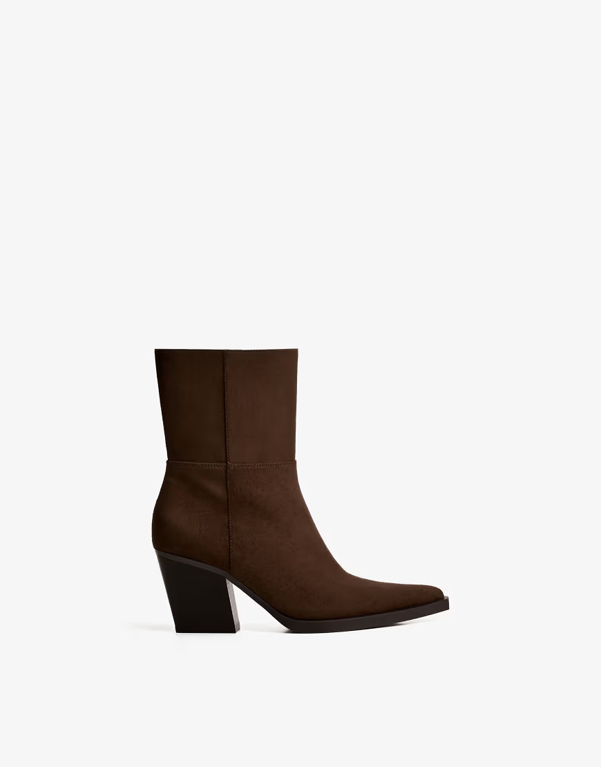 Bershka Heeled cowboy ankle boots in brown | ASOS (Global)