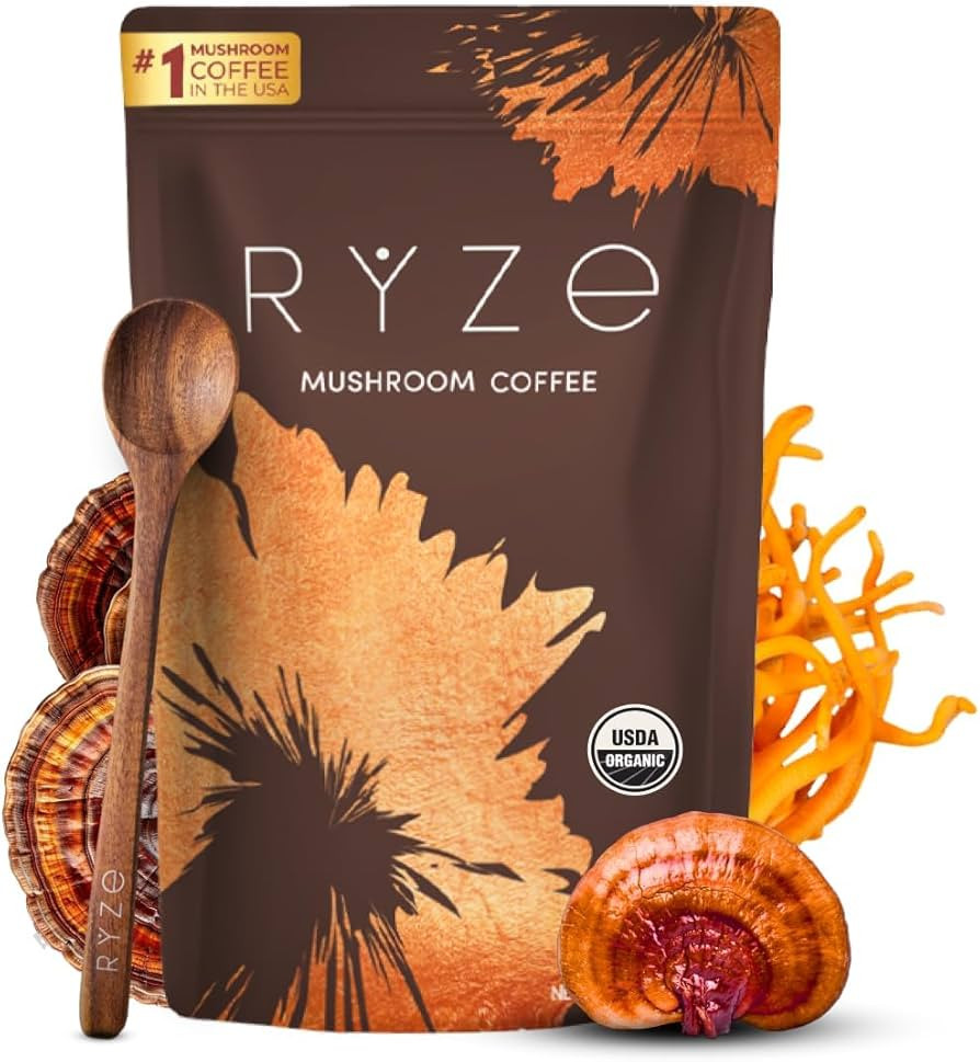 RYZE Mushroom Coffee | 6 Adaptogenic Mushrooms | USDA Organic | Instant Coffee | MCT Oil | USA Gr... | Amazon (US)
