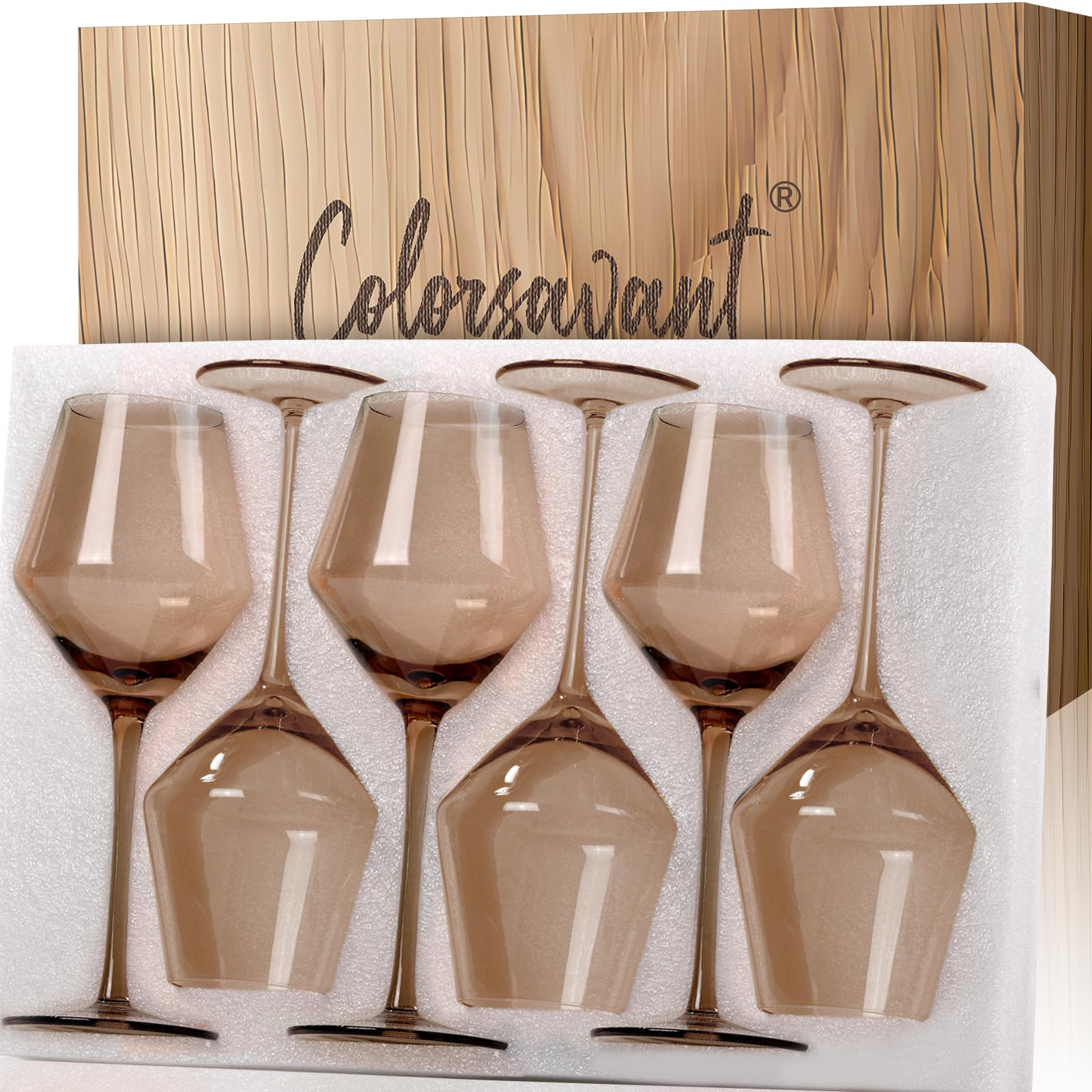 Smokey Sand Wine Glasses Set 6-16oz, Long Stem, Universal Size for White and Red Wine - Hand Blow... | Amazon (US)
