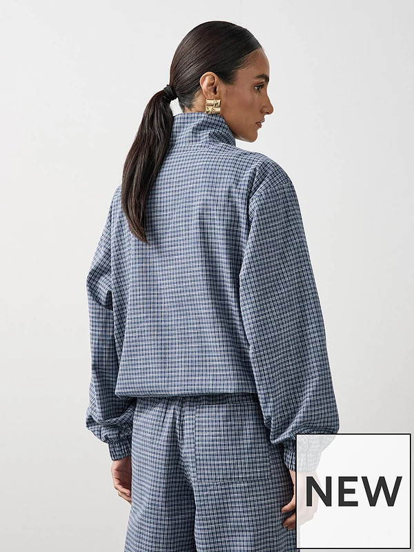Michelle Keegan Check Funnel Neck Jacket - Navy | Very (UK)