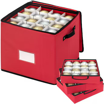 Aoibox  Christmas Ornament Storage Box 64 Piece Large Capacity Red Organizer Bin with Adjustable ... | Lowe's