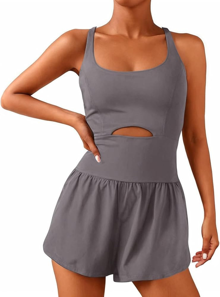 Wenlia Women Workout Romper Onesie with Padded Bras Sleeveless One Piece Outfits Shorts Atheletic... | Amazon (US)