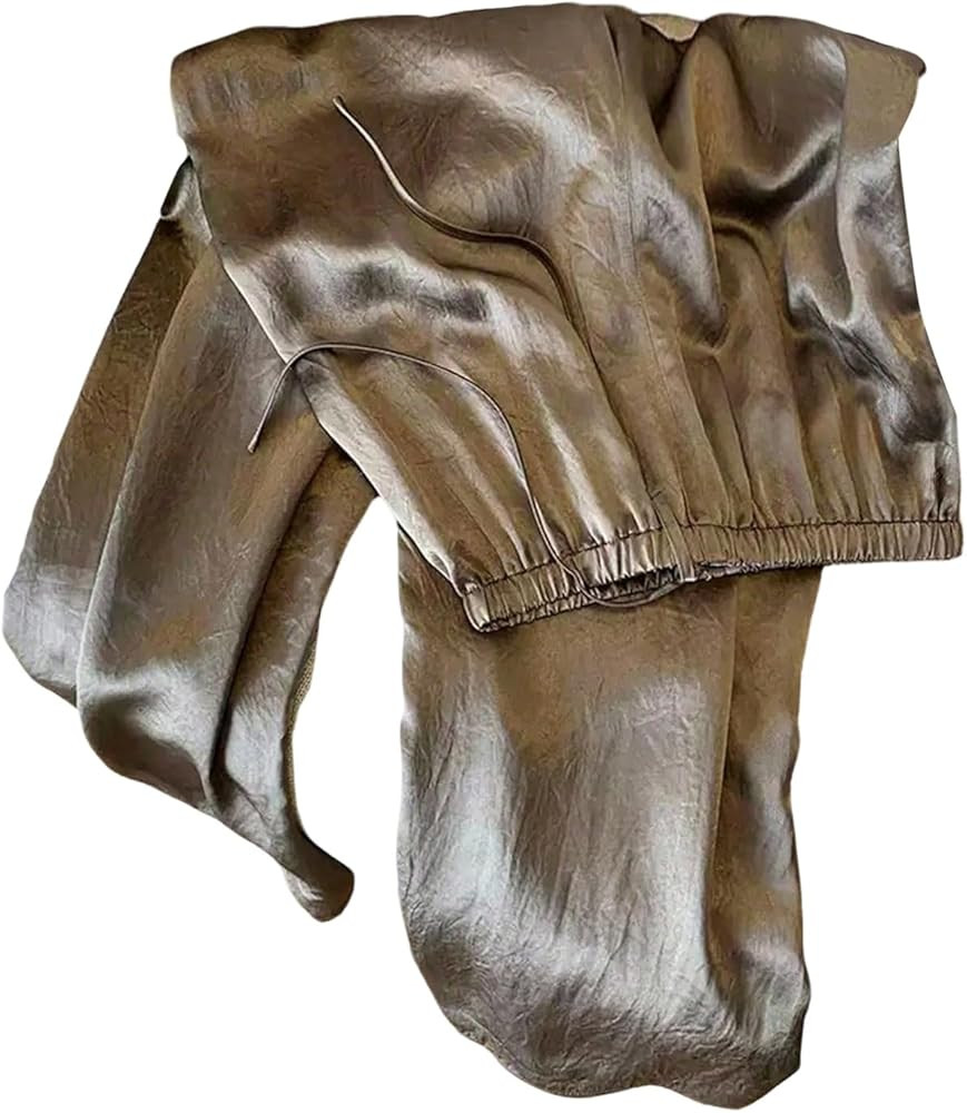 Floerns Women's Satin Straight Leg Pants Elastic Waist Loungewear Party Trousers | Amazon (US)