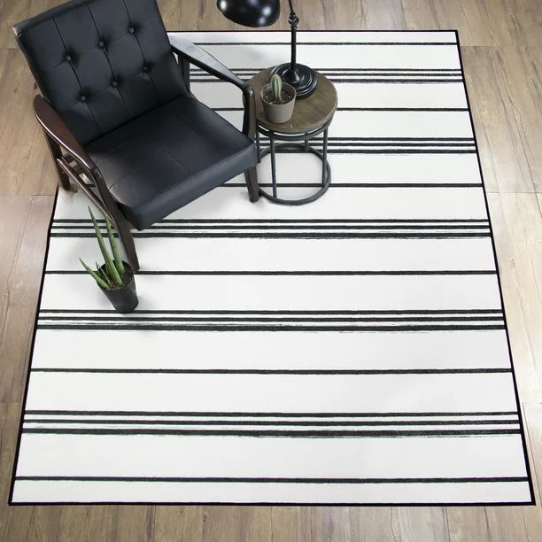 My Magic Carpet Machine Washable Area Rug Stripe Black And White 5X7 | Walmart (US)
