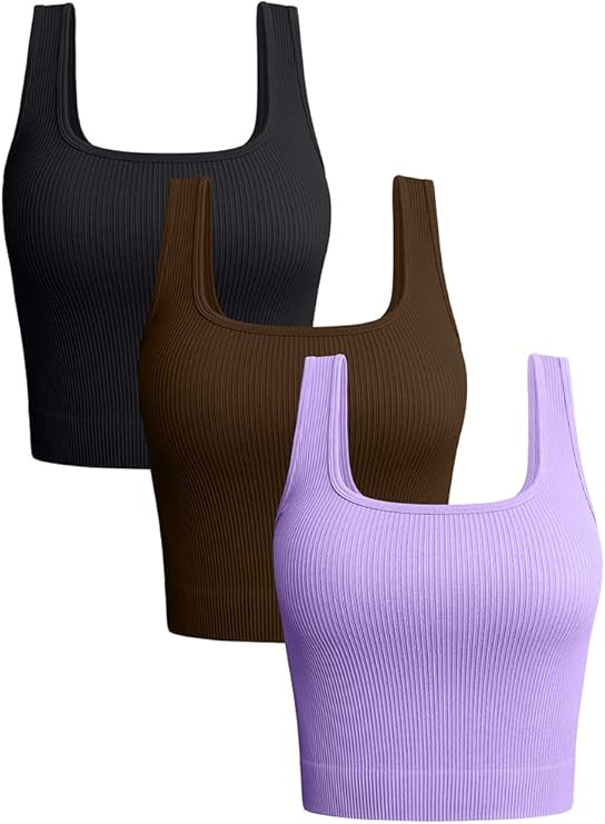 OQQ Women's 3 Piece Tank Tops Ribbed Seamless Workout Exercise Shirts 2025 Summer Basic Camis | Amazon (US)