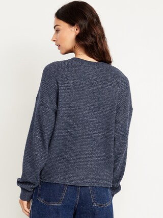 Oversized Cozy Waffle Henley Top | Old Navy (US)