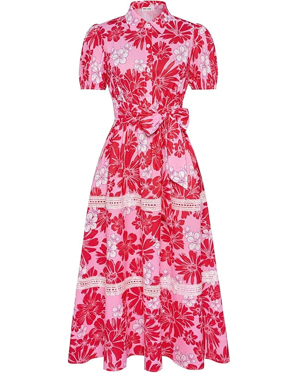 GRACE KARIN Women's 2025 Summer Floral Flowy Dresses Boho Tie Belt Short Puff Sleeve A Line Maxi ... | Amazon (US)