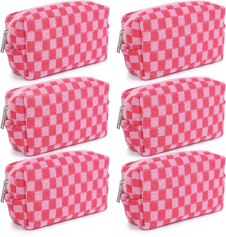 SOIDRAM Checkered Makeup Bag Preppy Cosmetic Bag Bulk Pink Makeup Pouch Personalize Travel Toilet... | Amazon (US)
