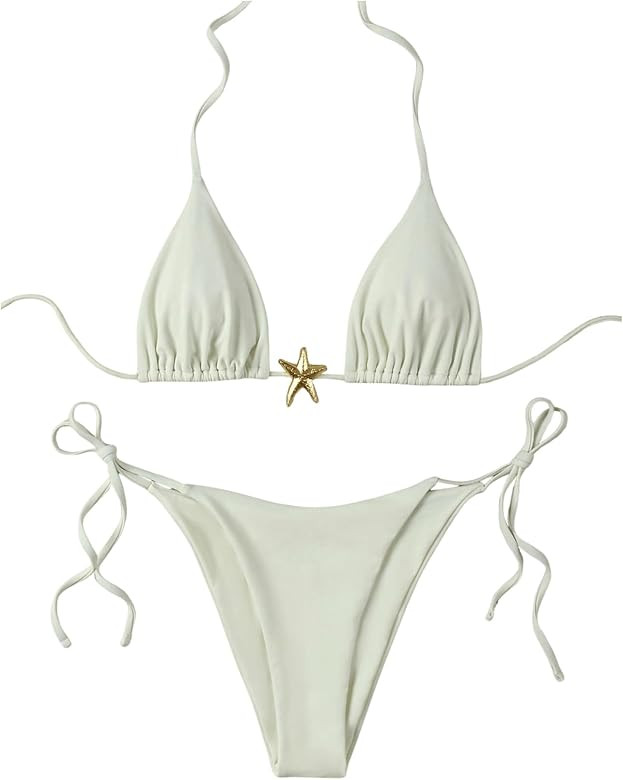 SHENHE Women's Triangle String Bikini Set 2 Piece Halter Swimsuits Starfish Metal Linked Swim Set | Amazon (US)
