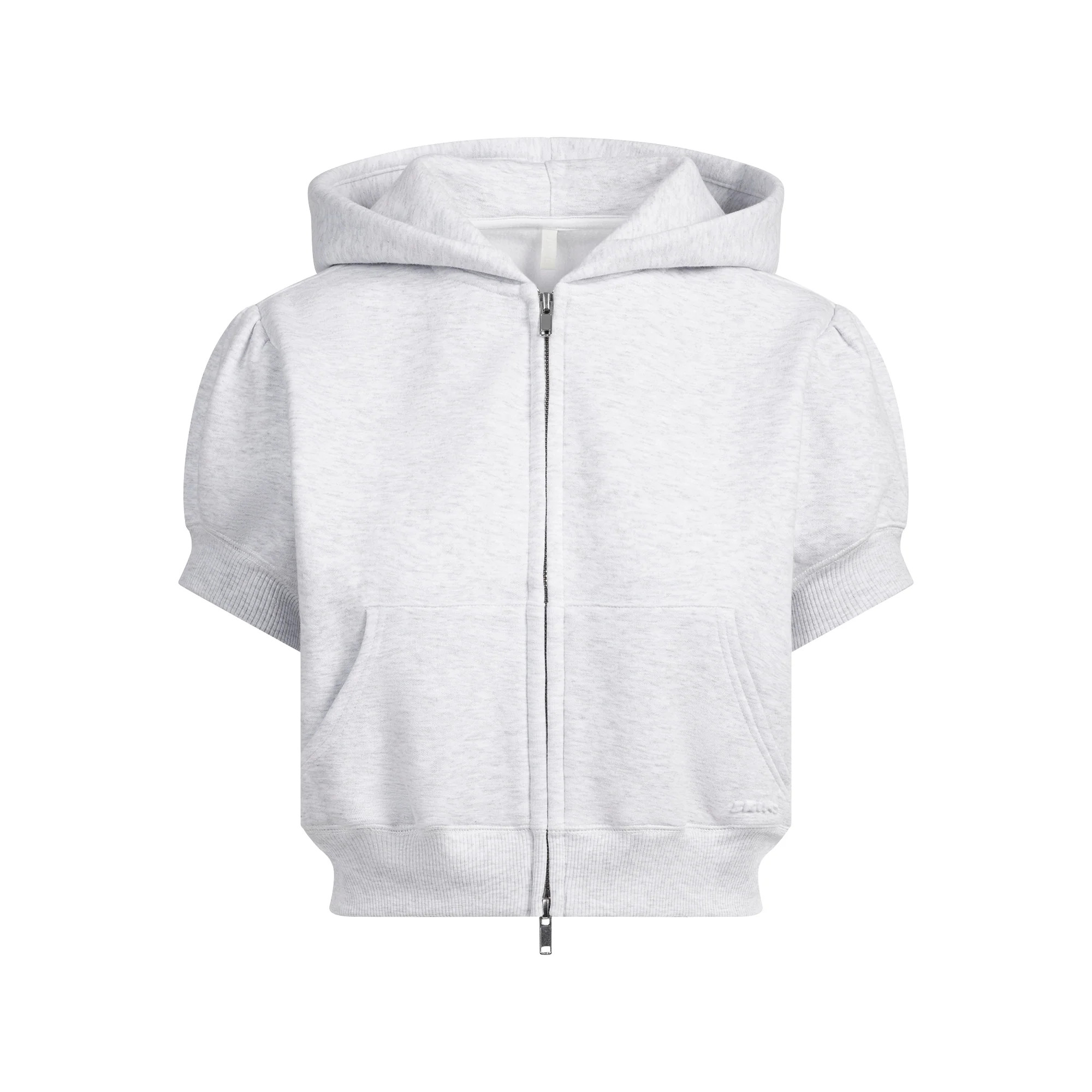 COTTON FLEECE BUBBLE SLEEVE CROPPED ZIP UP | LIGHT HEATHER GREY | SKIMS | SKIMS (US)