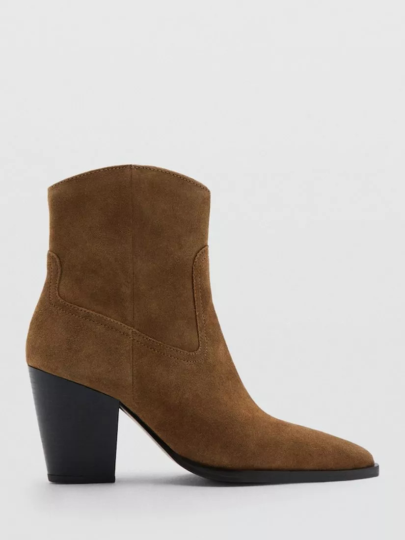 Mango Pacifico Block Heel Ankle Boots, Brown | John Lewis (UK)