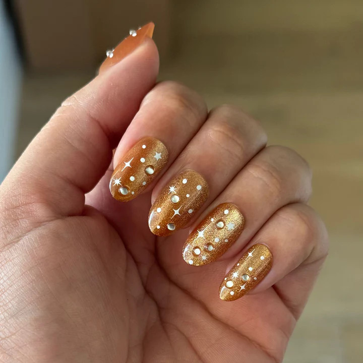 Gold Velvet with Gems - Press-On | Medium | Oval | Olive & June