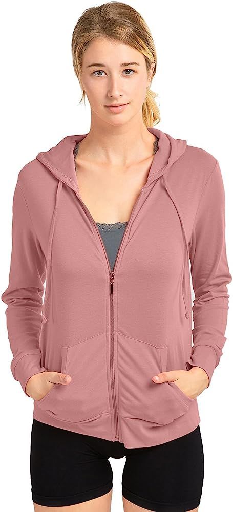 Sofra Women's Thin Cotton Zip Up Hoodie Jacket | Amazon (US)