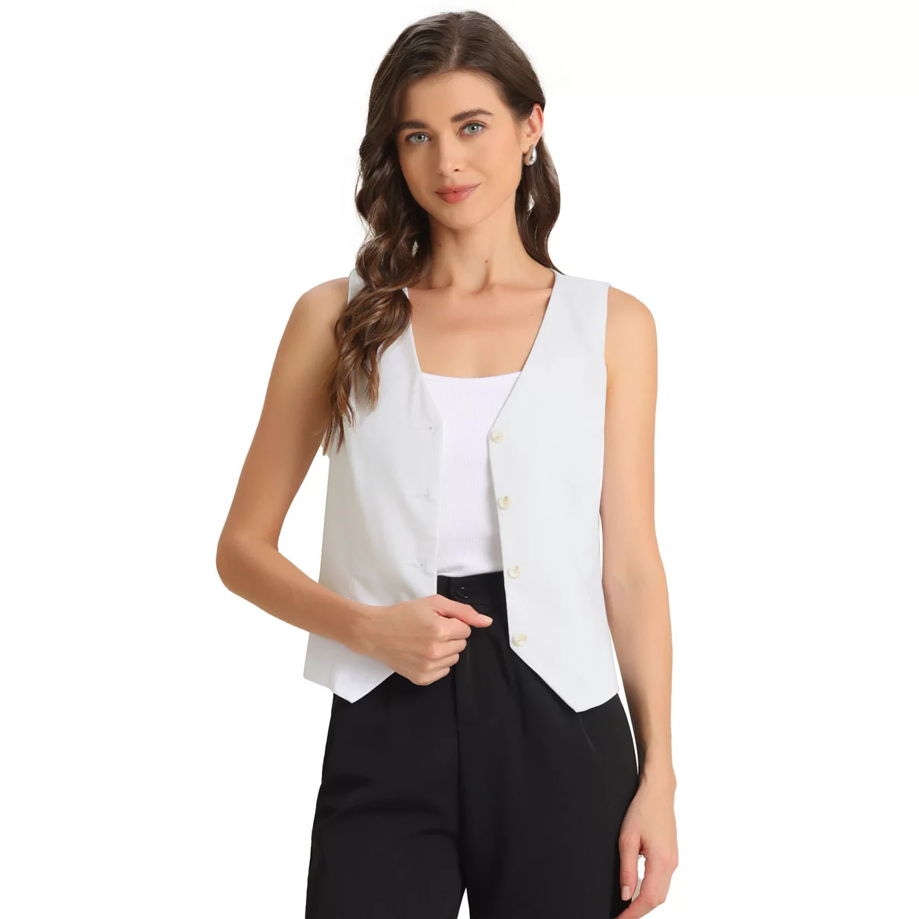 Vest Waistcoat for Women Sleeveless Button Down V Neck Summer Crop Top With Back Adjustable Strap | Kohl's
