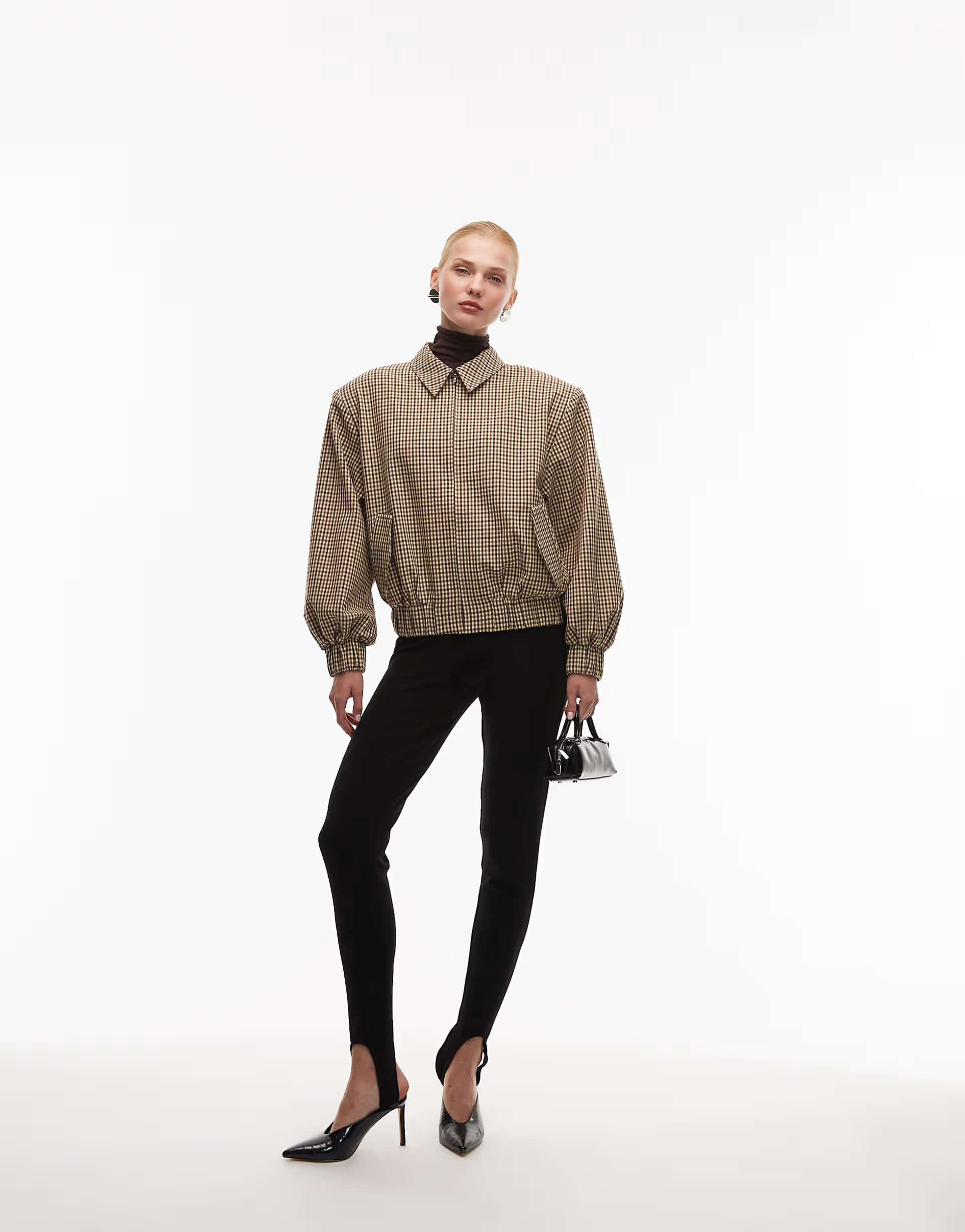 ASOS DESIGN bold shoulder zip up bomber jacket in mono check | ASOS (Global)