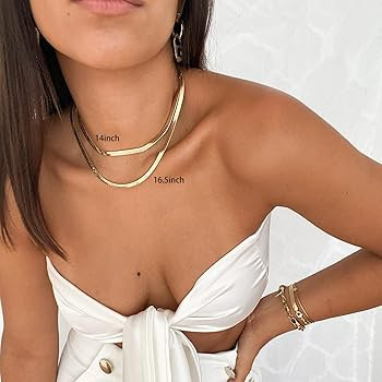 CHESKY 14K Gold/Silver Plated Snake Chain Necklace Herringbone Necklace Gold Choker Necklaces for Wo | Amazon (US)