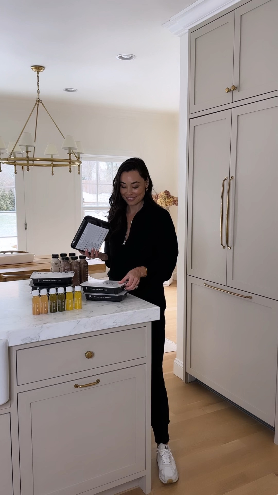 Chandelier, kitchen, cabinet, hardware, pulls, knobs, brass, marble counters, interior design, decor. 

#LTKhome #LTKVideo #LTKshoecrush