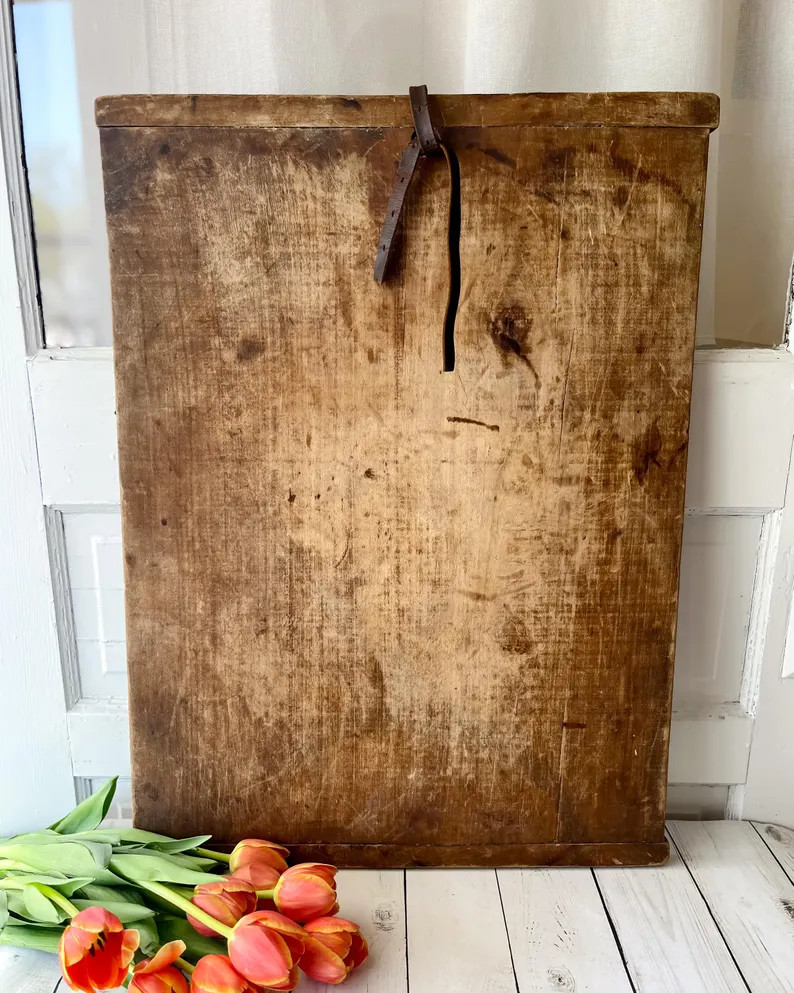 Antique Large Wooden Cutting Board With Leather Strap - Etsy | Etsy (US)